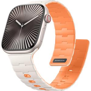 Bandletic Magnetic Silicone Watch Band Compatible with Apple Watch Bands for Women 40mm 41mm 42mm 38mm, Soft Sport Strong Magnet Strap Replacement for iWatch Series 10 9 8 7 6 5 4 3 2 1, Beige/ Orange