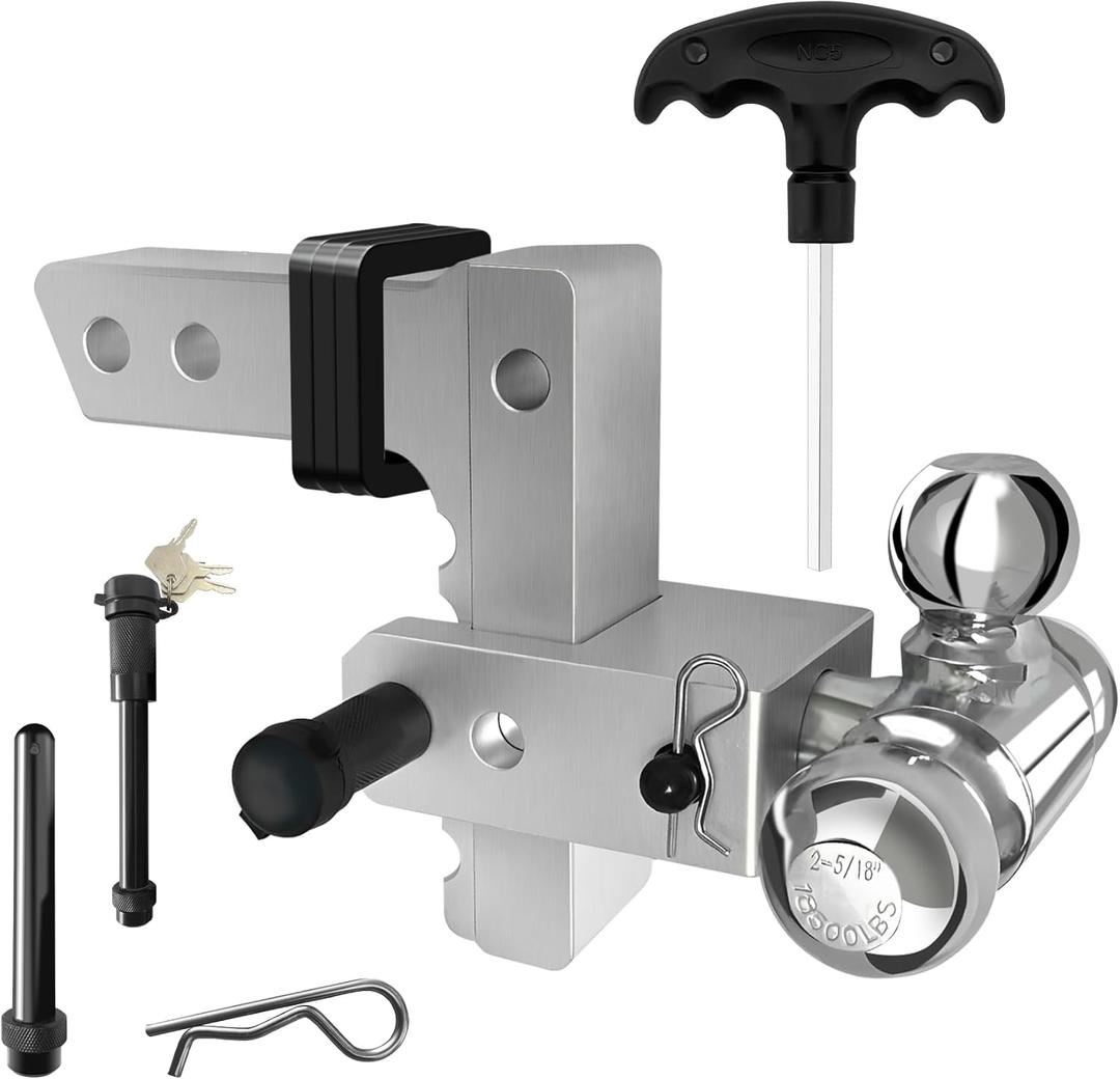 Adjustable Trailer Hitch for 2.5" Receiver-3 x Ball Hitch Tow Hitches with 6-Inch Drop/Rise-Aluminum Tow Hitch Trailer Hitch Ball Fits for Truck (18,500 LBS GTW)