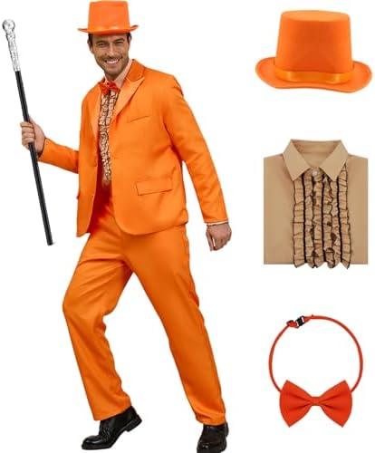 Harry and Lloyd Tuxedos Men's Fun Suit Dumber Orange Suit Dumb Blue Blazer Top Hat Bow Tie Halloween Cosplay Costume Size M