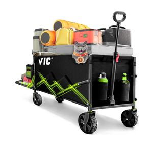 26x12 VIC Collapsible Folding Wagon Extra Long Extender Wagon Cart,Beach Wagons Cart Heavy Duty Foldable, Utility Grocery Car with Side Pocket for Camping Garden Sports, V1