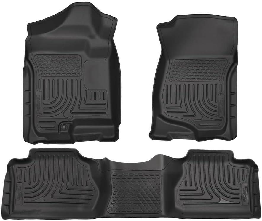 Husky Liners Weatherbeater Floor Mats | Fits 2007-2013 Chevrolet Silverado & GMC Sierra 1500, 2500, 3500 Extended CAB ONLY (Footwell Coverage) | Front & 2nd Row, 3-pc Black - 98211