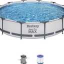 Bestway Steel Pro MAX 10 Foot x 30 Inch Round Metal Frame Above Ground Outdoor Backyard Swimming Pool Set with 330 GPH Filter Pump (Gray)