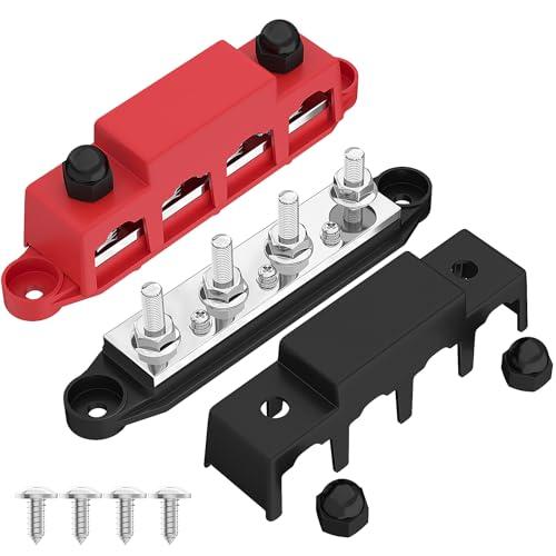 Joinfworld Power Distribution Block Bus Bar 12V 250A with 4 x 5/16"(M8) Studs Marine Bus Bar 12 Volt DC Battery Busbar Terminal Block for Automotive, Car, Boat, Solar Wiring - Negative&Positive