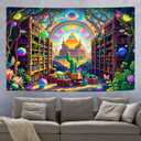 SHRAPHY Fantasy Library Tapestry Colorful Bookshelf Rainbow Plant Cactus Tapestries Gothic Aesthetic Art Wall Decor Tapestry for Bedroom 60x40 inches GTDWUH0022
