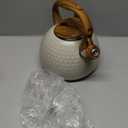 BELANKO 2.7 Quart Tea Kettle for Stovetop - Food Grade Stainless Steel with Diamond Texture, Designer Teapot Look, Cool-Touch Wood Pattern Handle, Whistling Spout - Milk White