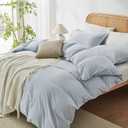 OAITE 100% Washed Cotton Duvet Cover Queen Size Soft Breathable Durable Bedding with Zipper Closure & 8 Corner Ties- 3 Pieces Plain Simple Duvet Cover Set,2 Pillow Shams,1 Duvet Cover(90"x90")