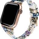 Printed Flower Pattern Leather Band Compatible with Apple Watch Bands 38 40 41 42 44 45 46 49mm for Women, Slim Replacement Strap for iWatch Ultra Series 10/9/8/7/6/5/4/3/2/1/SE