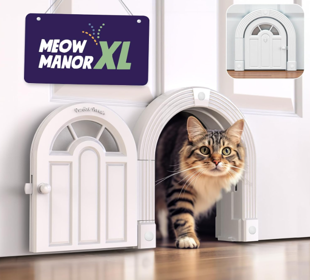 Purrfect Portal Meow Manor XL Interior Cat Door No-Flap Pet Door for Interior Doors, Easy DIY Installation, Cat Door for Cats up to 30 lbs, White