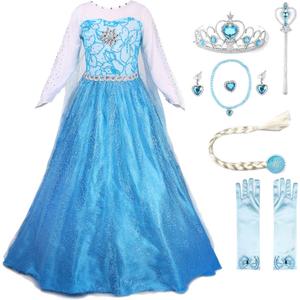 JerrisApparel Princess Dress Queen Costume Cosplay Dress Up with Accessories (3-4, Blue with Accessories)