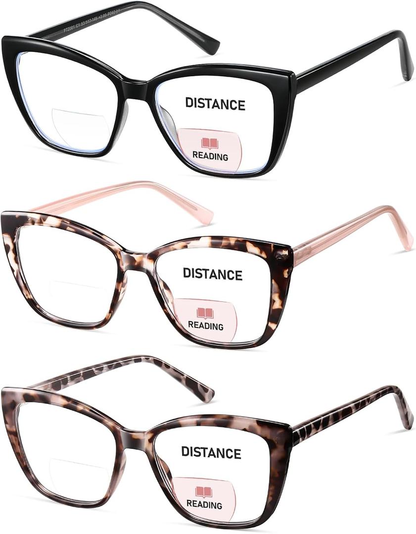 Bifocal Reading Glasses Women Cat Eye Oversized Blue Light Blocking Computer Readers Designer Clear Top Eyewear PT2001