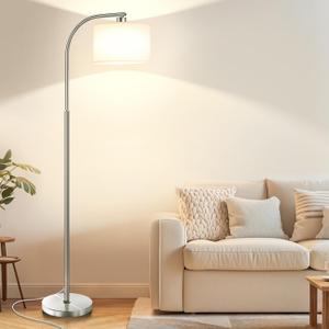 Floor Lamp for Living Room,65'' Modern Standing Lamps with 9W LED Bulb,Silver Tall Floor Light with Fabric Shade,3 Color Temperatures Tall Lamp for Bedroom Office Study Room Corner Dining Room