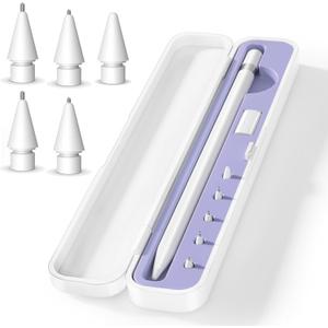 Inesore Pencil Case Compatible with Apple Pencil Pro/1st/2nd Gen/USB-C,Contain 5 Pack for Apple Pencil Tips Replacement Accessories (Purple Silicone Card Slot)