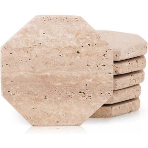 Radicaln Travertine Coasters 3.5" Inch Handmade Star Stone Coasters for Coffee Table, Ideal Coasters Set of 6 for Drinks, Elegant Coaster for Kitchen & Dining Table Decor