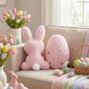 Novabright 2 Pcs Pink Pillows Bunny & Egg Stuffed Throw Pillows with Colorful Polka Dots Decorative Spring Summer Livine Decoration for Bedroom Living Room Sofa Porch Couch Graduation Wedding Gift