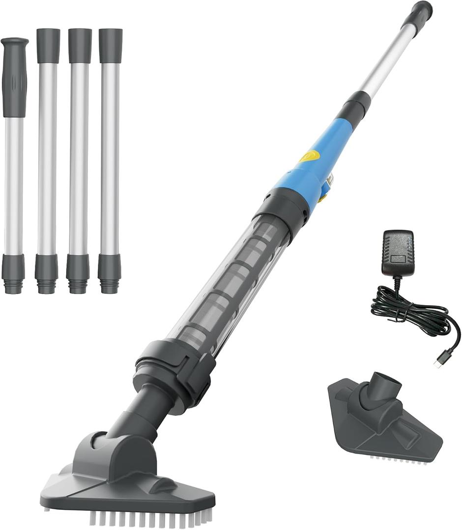 Spa Vacuum for Hot Tub, Cordless Pool Vacuum for Above Ground Pool, Lightweight Handheld Pool Cleaner with 2 Brush Heads, Rechargeable Stick Spa Cleaner (Blue)