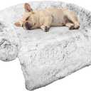 Calming Dog Bed Fluffy Plush Dog Mat for Furniture Protector with Removable Washable Cover for Large Medium Small Dogs and Cats (Small(35x31x5), Light Grey)