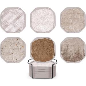 UMIRRO Absorbent Coasters for Drinks with Holder, Silicone Cup Coaster with Felt Insert for Coffee Table Decor, Small Unique Birthday Gift Ideas for Men, Dad, Him, Women Mom, Her, 4", Brown, Set of 6