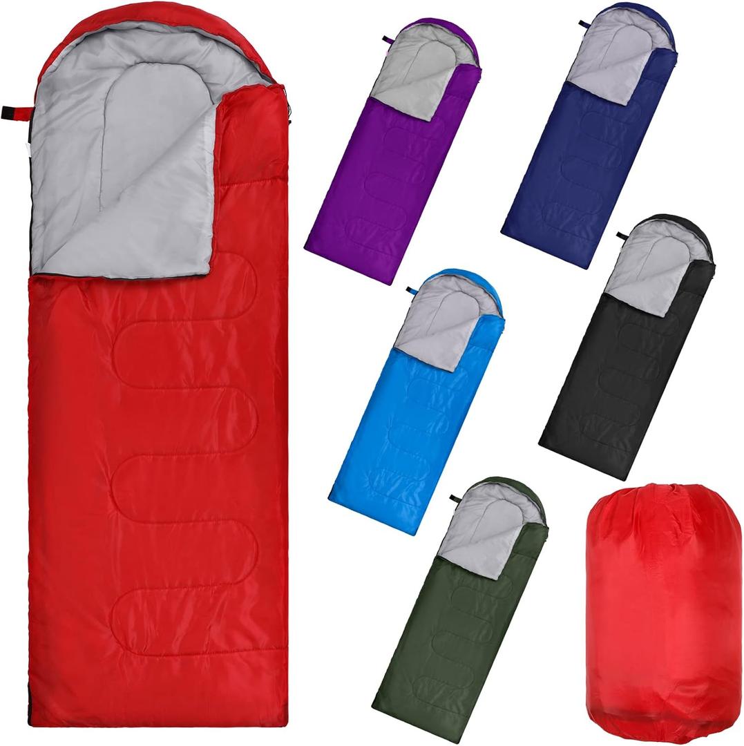 Macarrie 6 Pack Bulk Sleeping Bags for Homeless Donation, 0 Degree Waterproof Sleeping Bags with Compression Sack for Adults Winter Cold Weather Care Camping Hiking Emergency (Multicolor)