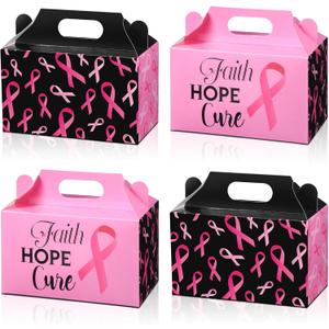 Pasimy 48 Pieces Breast Cancer Awareness Gift Boxes Pink Ribbon Favor Boxes Faith Hope Cure Goodie Candy Treat Boxes for Women Girls Breast Cancer Awareness Gifts Public Charity Supplies