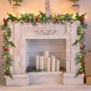 Spiareal 5.74 ft Christmas Garland with Light Christmas Lighted Pine Garland Prelit Battery Operated Cedar Pine Cone Red Berry Greenery for Mantle Fireplace Decor(2 Pcs)