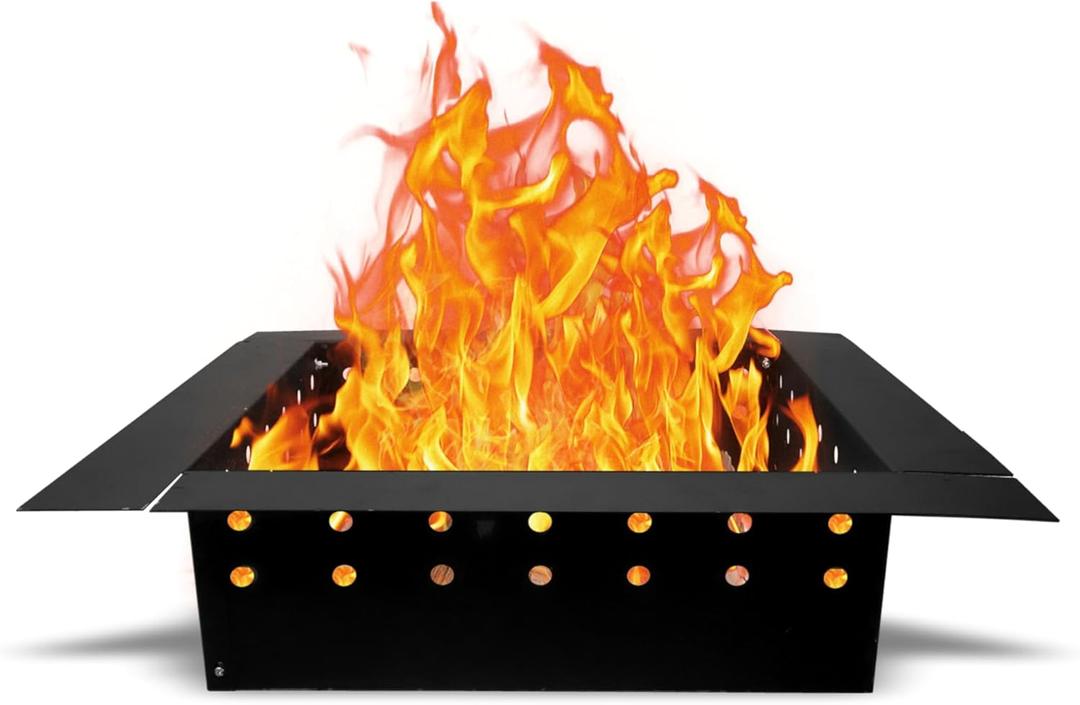 FEBTECH Square Fire Pit Insert - 32" Outside & 24" Inside Carbon Steel Smokeless Fire Ring with Air Vents - DIY In-Ground or Above Ground Liner for Outdoor Garden, Camping & Gatherings