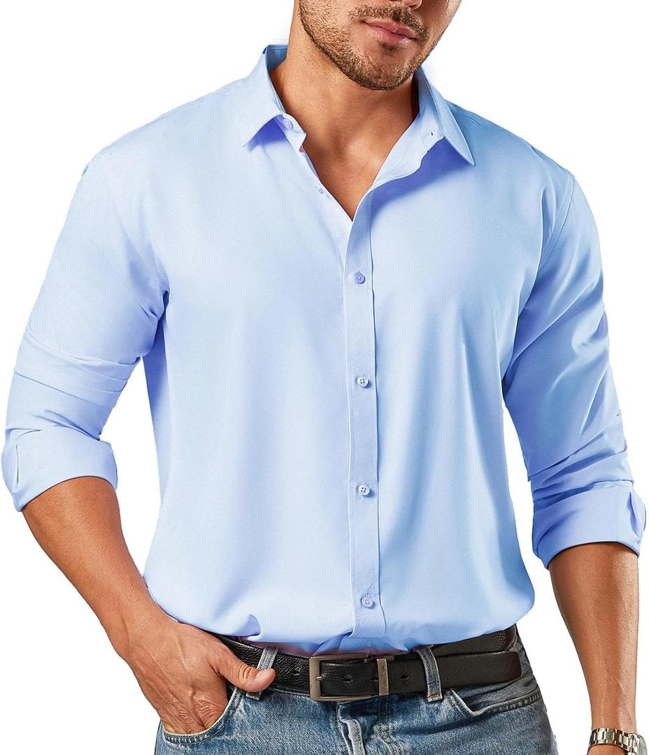 Dress Shirts for Men Big and Tall Button Down Shirts (Blue, XXXL)