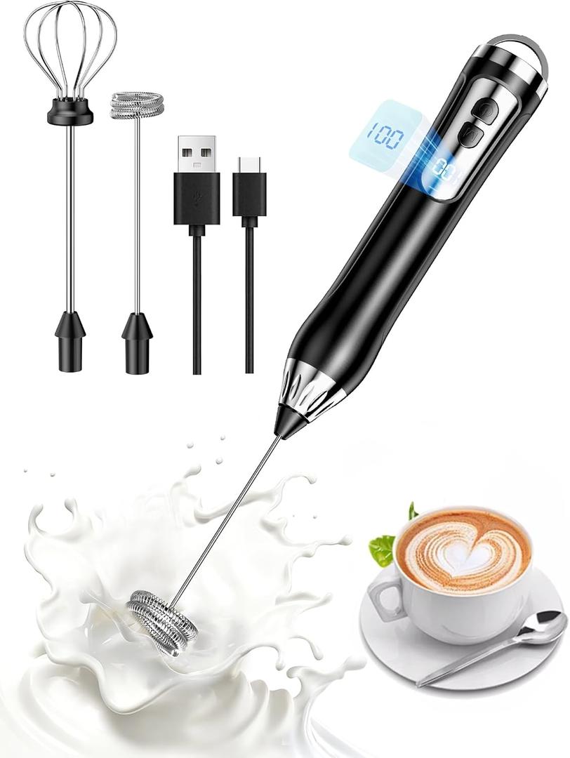 Rechargeable Milk Frother, Coffee Frother Handheld Wand, IP67 Waterproof Electric Foam Maker, High Power High-speed Drink Mixer Foamer for Matcha, Lattes, Cappuccino
