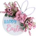 Idyllic Easter Wreaths for Front Door, 16" Spring Pink Flower Wreath with Happy Easter Sign for Spring Summer Porch Window Wall Farmhouse Decor