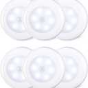 STAR-SPANGLED 6 Pack 2.8 Motion Sensor Lights Indoor AAA Battery Operated, Stick on LED Puck Light for Stairs, Under Cabinet, Closet, Cool White