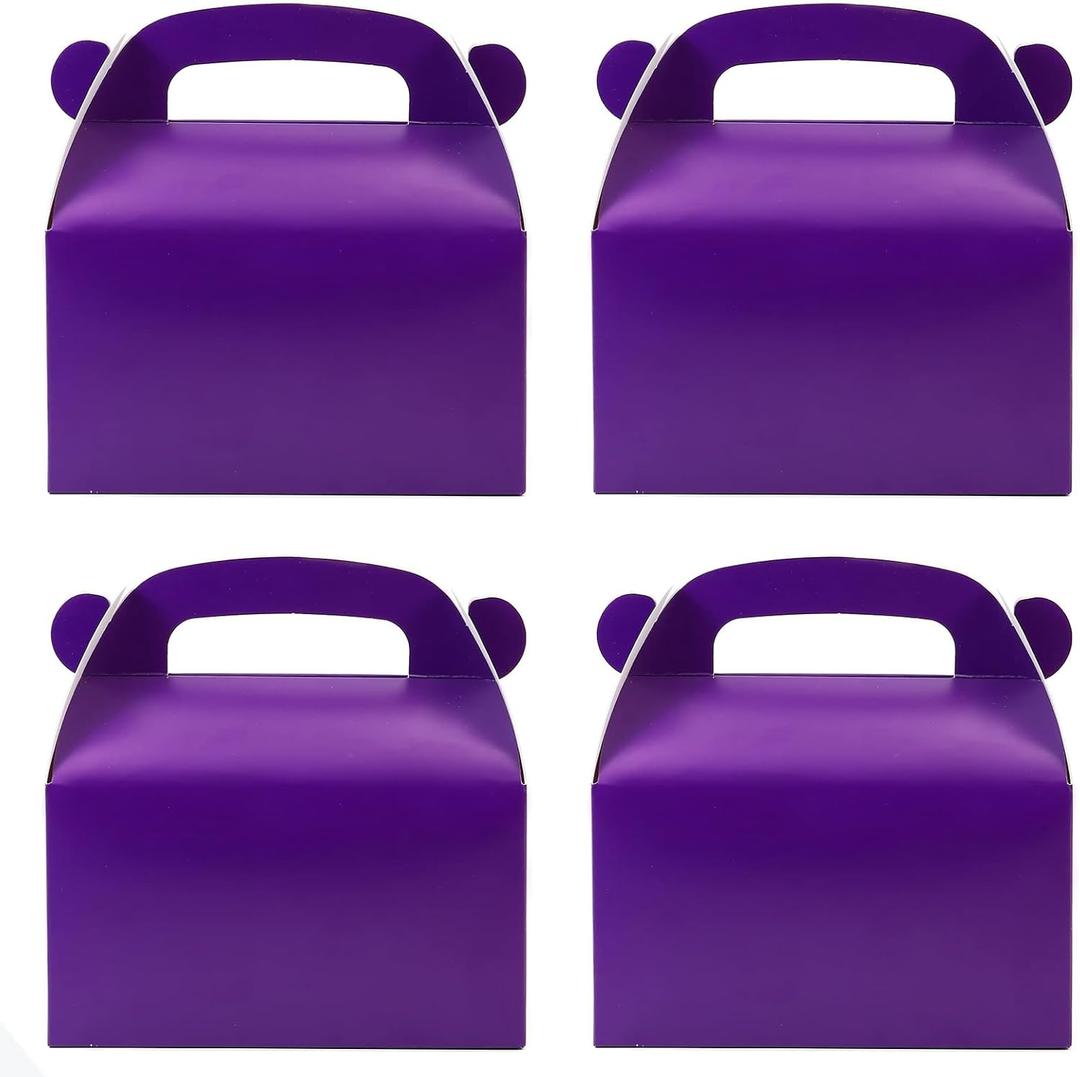 30-Pack Dark Purple Party Favor Treat Boxes, Goodie Boxes, Gable Paper Gift Boxes with Handles. Perfect for Purple Birthday Party Baby Shower Decoration Supplies