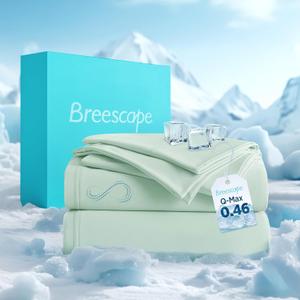 Breescape Cooling Sheet Set King Size - BlendTek Dry & Cool Technology for Hot Sleepers and Night Sweats, Q-Max>0.46 Tech, Deep Pocket Up to 18", 360 Elastic Band, Mint Green