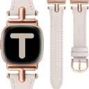 Wearlizer Leather Band Compatible with Fitbit Versa 4 Bands for Woman/Versa 3/Sense 2/Sense Bands Women, Dressy Designer T-Shape Metal Buckle Leather Strap