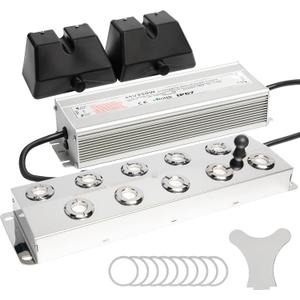Upgrade Ultrasonic Fogger 10 Head, Ultrasonic Mist Maker with Float, 7000ml/H Mist Maker Fogger w/ 350W Waterproof Power Supply, Perfect for Pond, Greenhouse, Rockery, Halloween Decoration