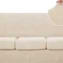 U-NICE HOME 4 Pieces Stretch Couch Cover Sofa Cover Washable Sofa Slipcover with Individual Seat Cushion for 3 Cushion Couch Sofa Pet Friendly(Sofa, Beige)