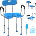 UGarden Stainless Steel Shower Chair with Removable Back and Arms, 500lbs U-Shaped Shower Seat for Bathtub, Adjustable Non-Slip Safety Shower Chair for Elderly, Seniors & Disabled, Adults, Blue