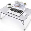 RAINBEAN Foldable Laptop Table for Bed Lightweight Breakfast Bed Tray Portable Mini Picnic Storage Space Standing Holder, Folding Leg Desk Notebook Lap Table for Kids Reading -Silver