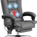 Vinsetto PU Leather Executive Massage Office Chair with 4 Vibration, Computer Desk Chair, Heated Reclining Chair with Adjustable Height, Swivel Wheels, Light Brown