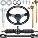 GXYWADY 300mm Steering Wheel Steel Kit 320mm Gear Rack Pinion Adjustable Shaft Set Replacement for 110cc Go Kart ATV Buggy Quad Parts