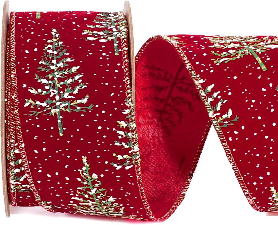 LaRibbons Red Christmas Ribbon Wired, 2.5 Inch x 10 Yard Snowy Red Christmas Tree Ribbon for Gift Wrapping, Christmas Tree Decoration, Crafts Wreath