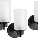 3 Pack Black Farmhouse Wall Sconces Light, Indoor Bath Vanity Light Fixtures with White Frosted Glass Shade, Modern Bathroom Wall Mounted Lights E26 Base Lamp for Bedroom, Porch, Kitchen