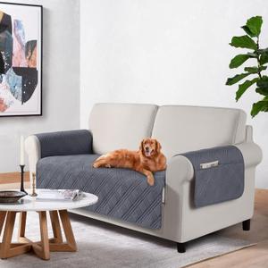 TAOCOCO Waterproof Loveseat Covers for Pets Dogs with Non Slip Backing, Sofa Seat Covers with Pocket for 2 Cushion Couch Washable Dog Couch Cover Protector Sofa Slipcovers(Loveseat Plus, Dark Grey)