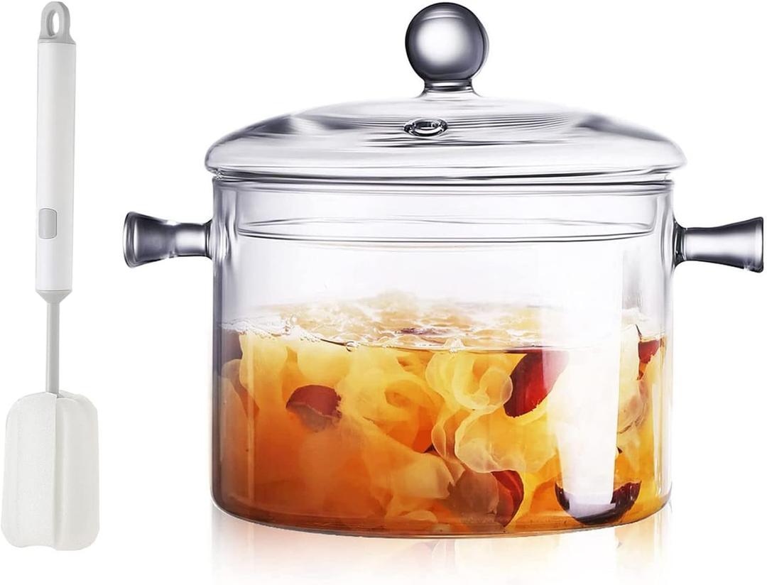 Clear Glass Simmer Pot for Stove Potpourri Cooking Saucepan with Cover Cookware Set Heat-Resistant Stovetop Pot And Pan with Lid, Soup, Milk, Baby Food,Fruit and Spices 1.5L/ 50 FL OZ