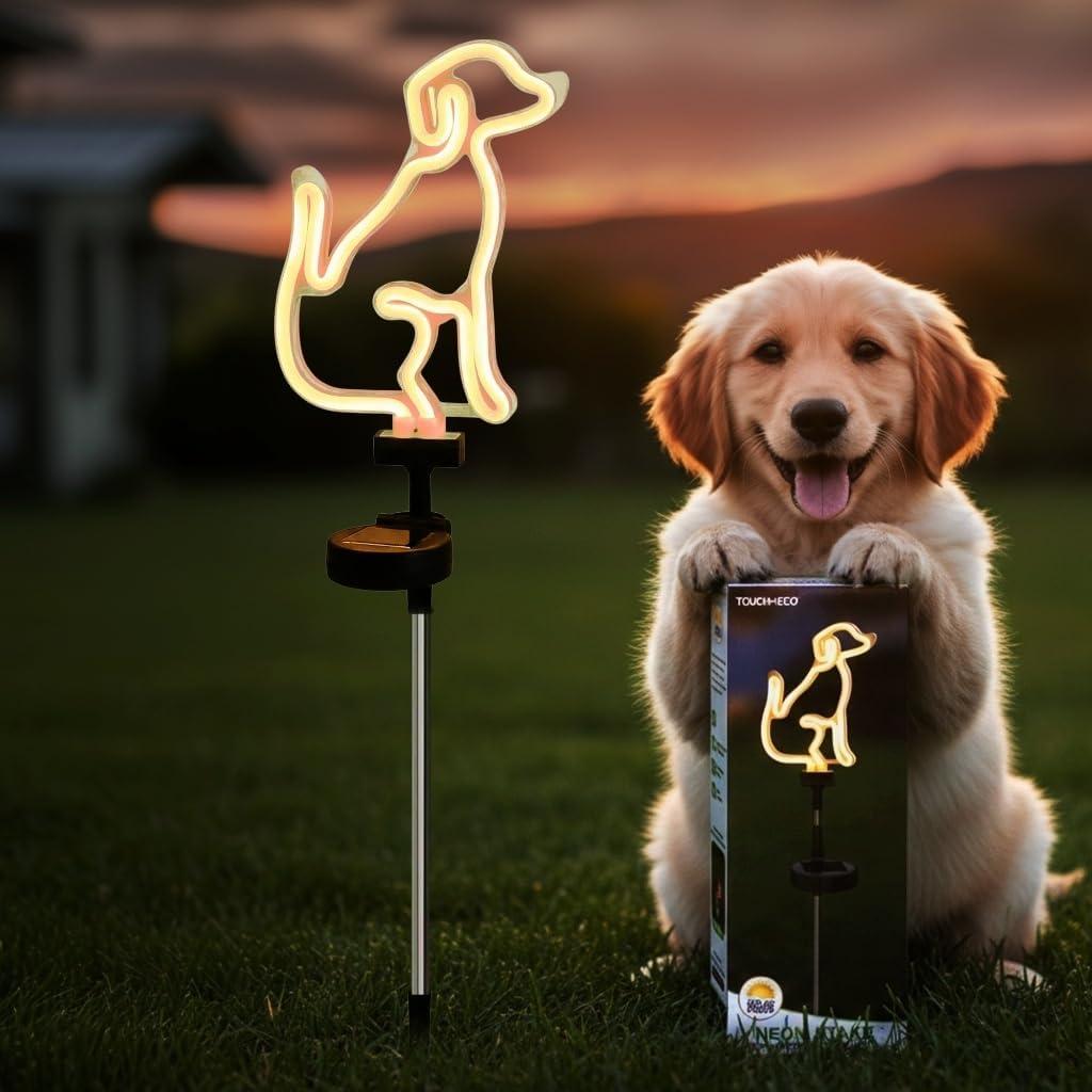 Touch Of ECO Solar LED Neon Dog Stake Light - Warm White- Outdoor Garden Dcor, Yard Ornaments,Landscape Light, Patio Walkway Decoration - Gift for Dog Lovers, Birthday, Christmas