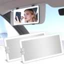 2PCS Car Visor Vanity Mirror with Lights, Rechargeable Dimmable Touch LED Sun Visor Mirrors, Large Detachable Vanity Makeup Mirror with 3 Color Modes for Truck SUV Car Accessories for Women(White)