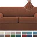 Turquoize 3 Piece Sofa Covers for 2 Cushion Couch Sofa Slipcover Soft Couch Cover for DogsWashable Sofa Furniture Covers with 2 Individual Cushion Covers (2 Cushion Sofa, Caramel)