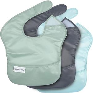 Tiny Twinkle Mess-Proof Baby Bib - Waterproof Bib for Baby Boy or Girl - PFAS, PVC, BPA, Phthalate Free - Baby Food Bibs (3-pack Boy Solids)