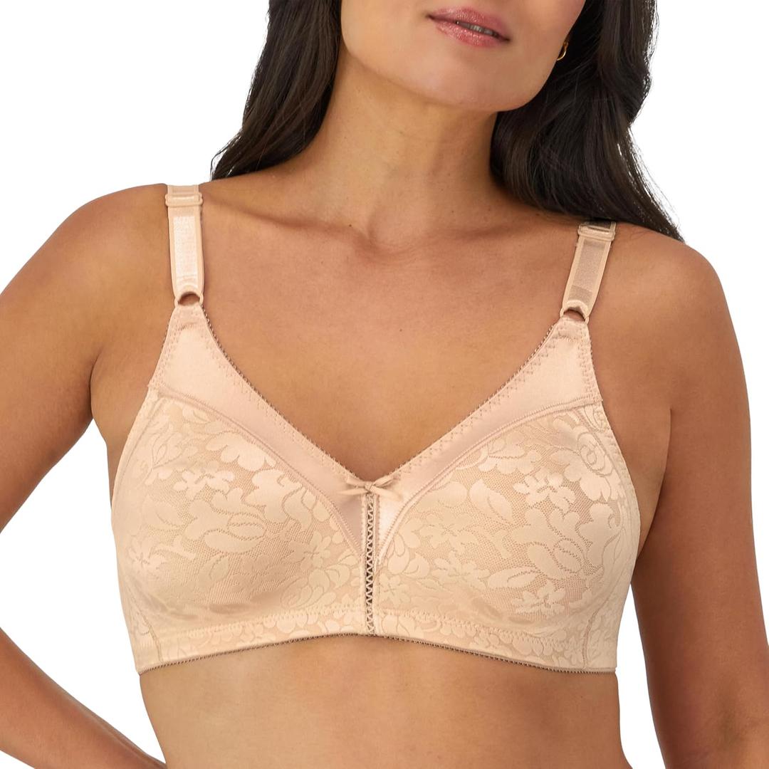 Bali Women's Double Support Wireless, Lace Bra with Stay-in-Place Straps, Full-Coverage (36D, Soft Taupe)