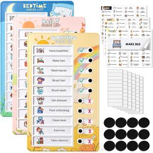 2 x 3 Pcs Magnetic Checklist Chart for Kids for Morning/Bedtime/Daily, Visual Chores Chart for Toddler, Schedule Board for Children Behavior Task, Routine Planing Board for Home/School, ADHD Tool