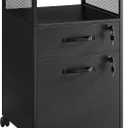 VASAGLE File Cabinet, Mobile Filing Cabinet with Wheels, 2 Lockable Drawers, Open Shelf, for A4, Letter Size, Hanging File Folders, Ink Black UOFC077B16, 17.3"d X 16.5"w X 27.2"h