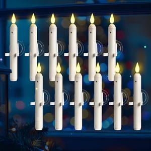 Yungyan 12 Sets Window Candles with Sensor Dusk to Dawn Christmas Window Lights with Suction Cups Battery Operated LED Candlesticks Bulk Flameless Taper Candles for Xmas Holiday Decor (Classic Style)